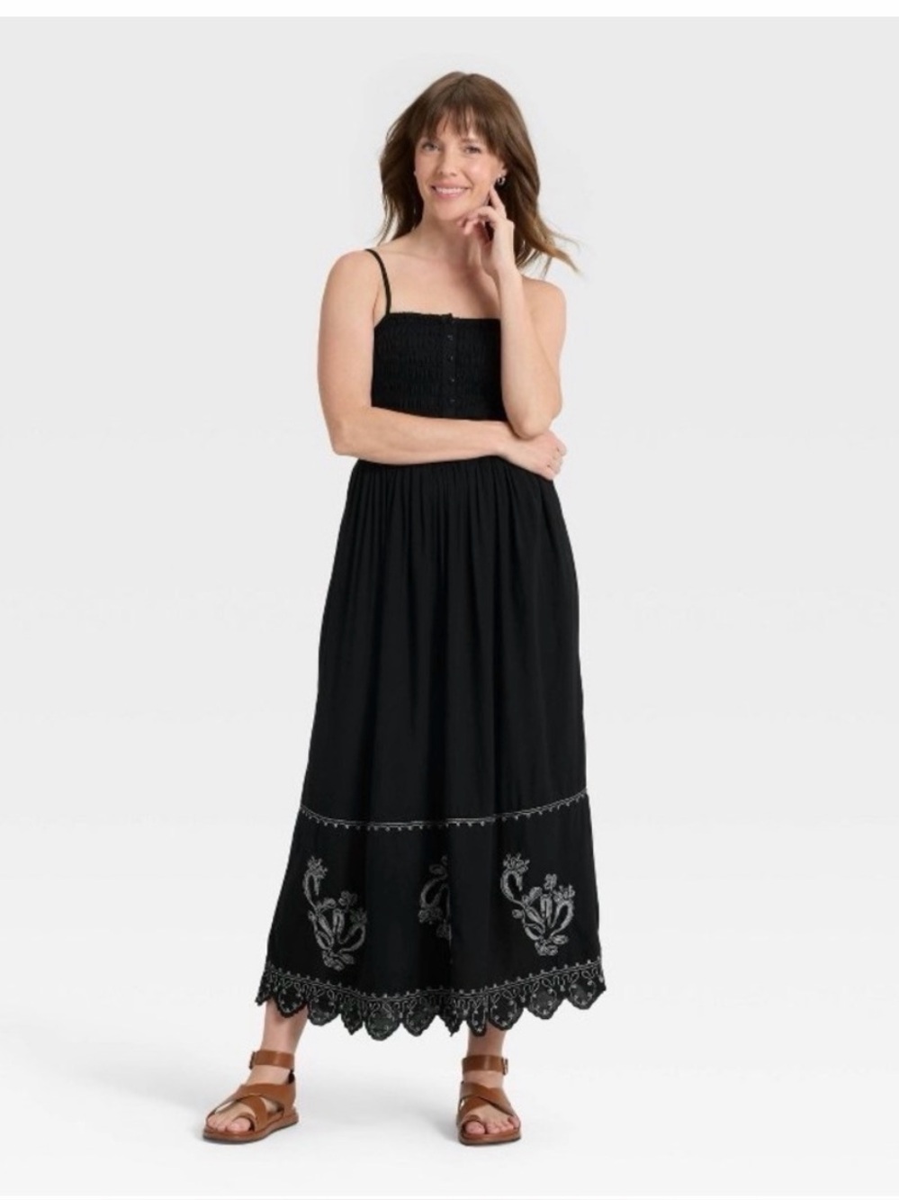 Universal Thread Black Maxi Skirt with Embroidered Hem